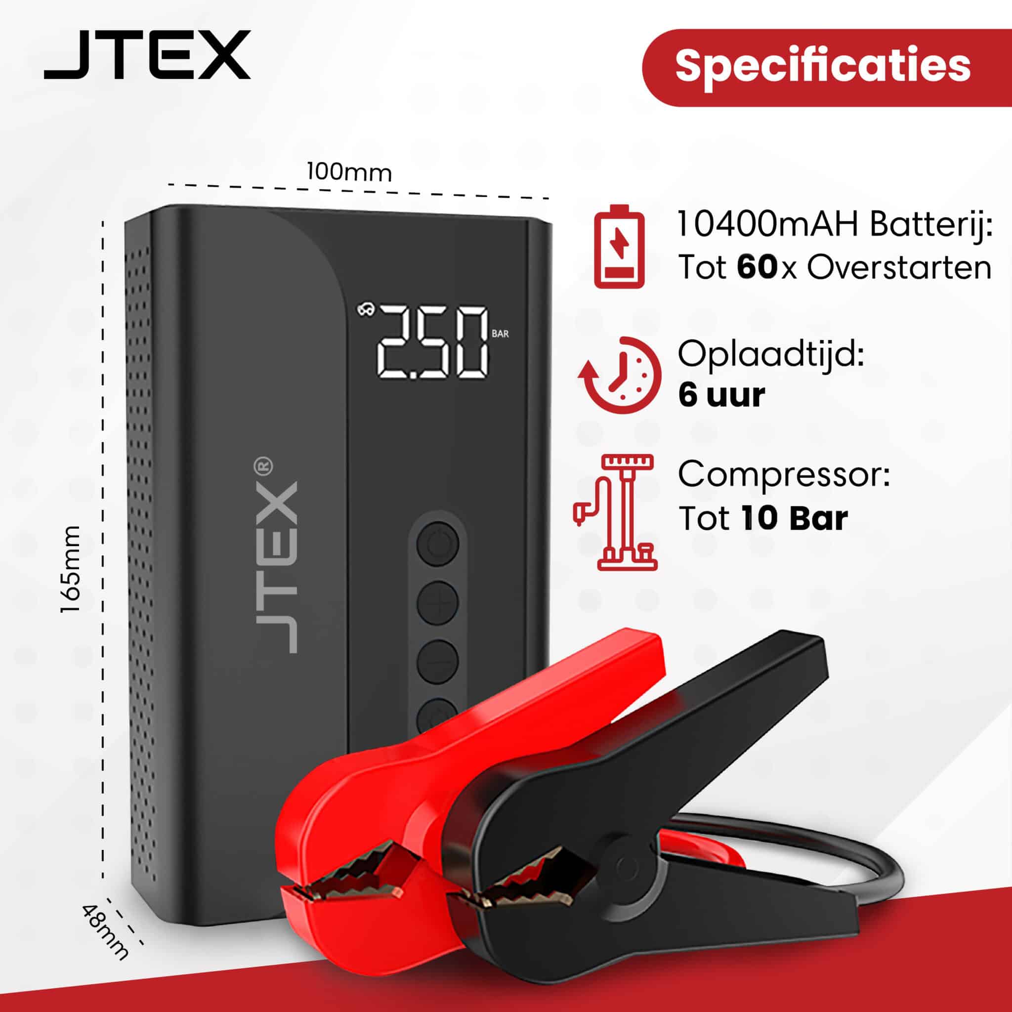 JTEX 12V Jumpstarter + Compressor 1000A 5 in 1 Starthulp 4